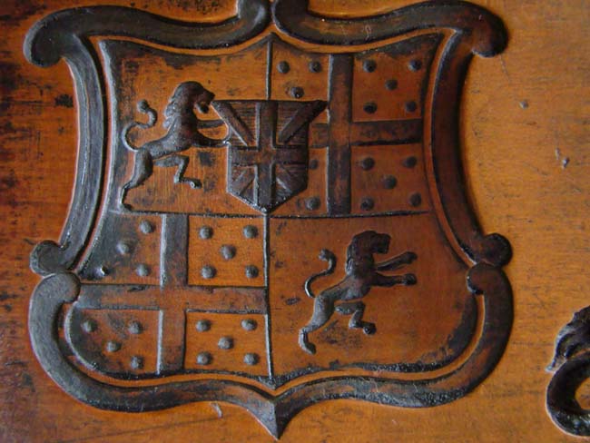 An 18th century incised carved fruitwood composition mold bearing the arms and crest of the Berkeley family dated 1754.    — image 5